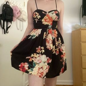 Black Floral Skater Dress
